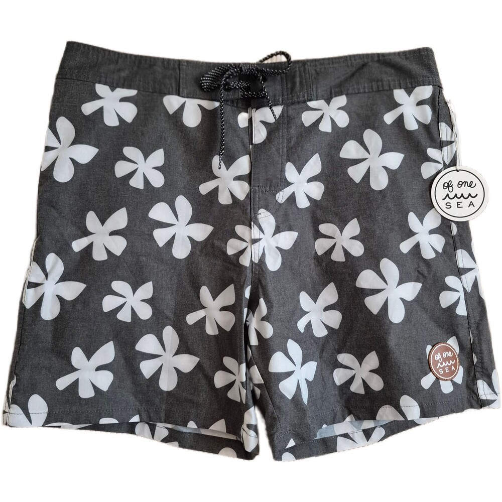Of One Sea Men's Shorts Size 36 Gray Floral Stretch Comfort Swim Tropical Beach